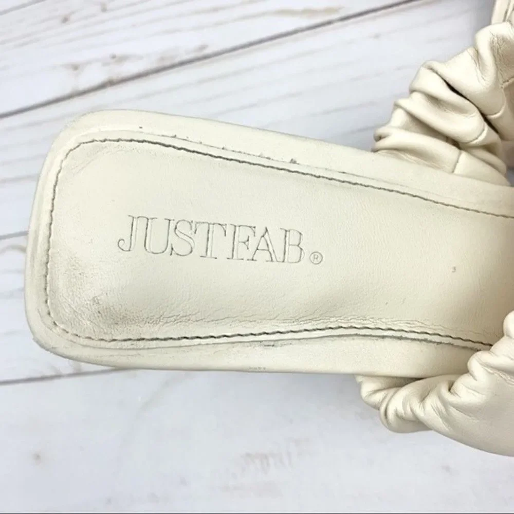 Justfab Gretchen Slip on ￼￼Rushed Slide￼ Sandals Chunky Heel Cream ￼ Size ￼ 8.5